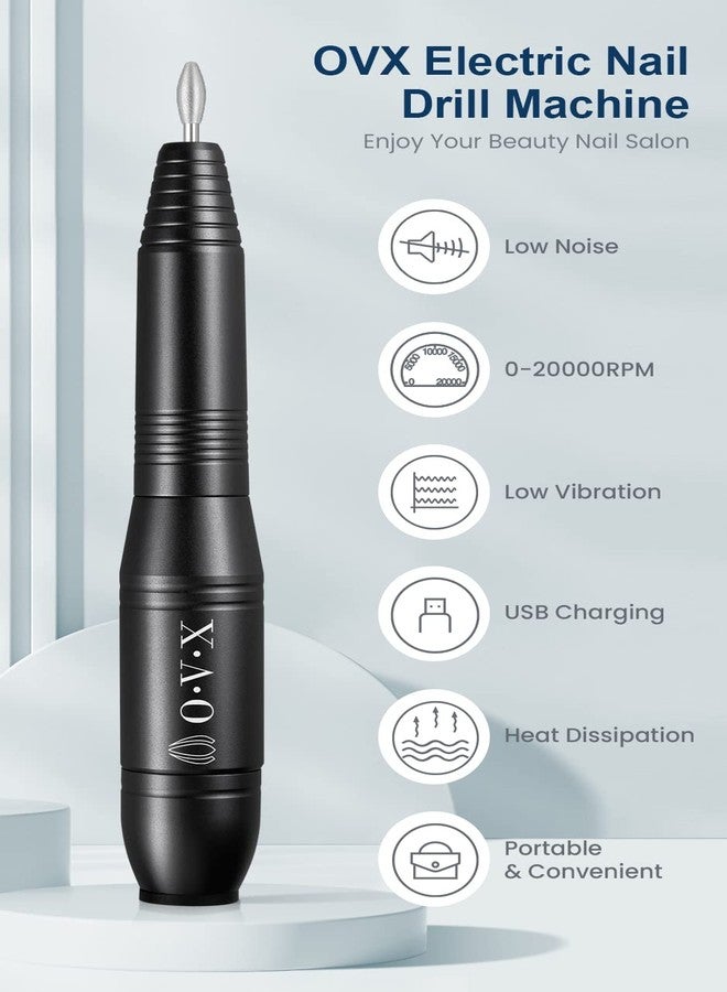OVX Professional 20000 RPM USB Nail Drill Efile Kit for Acrylic Nails - Manicure & Pedicure Polishing with 6 PCS Nail Drill Bits, Sanding Bands and Brush, Black - Image 3